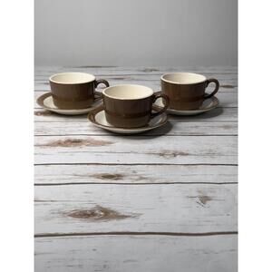 Brown Ceramic Tea Cups with Saucers